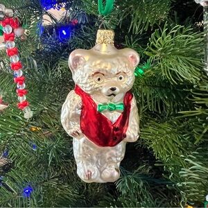 Vintage Inge-Glas Papa Bear Blown Glass Christmas Ornament Red Vest W. Germany